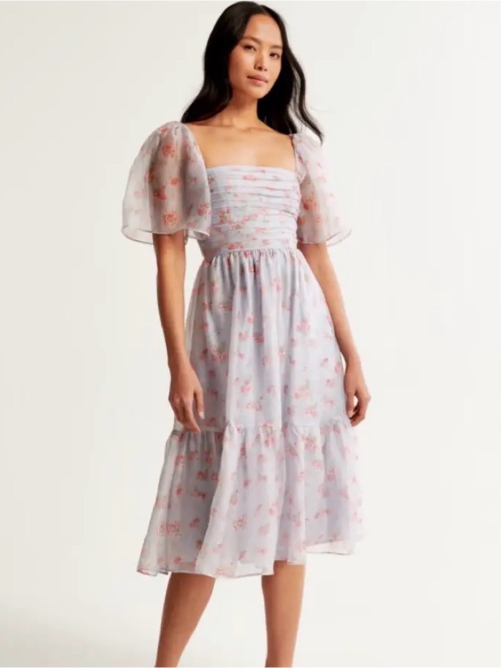 Abercrombie & Fitch Emerson Floral Puff-Sleeve Midi Dress - Women